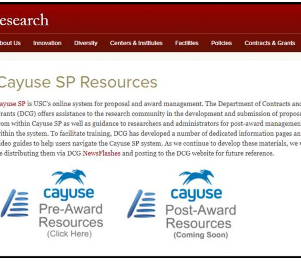Cayuse SP Website and Pre-Award Training Materials